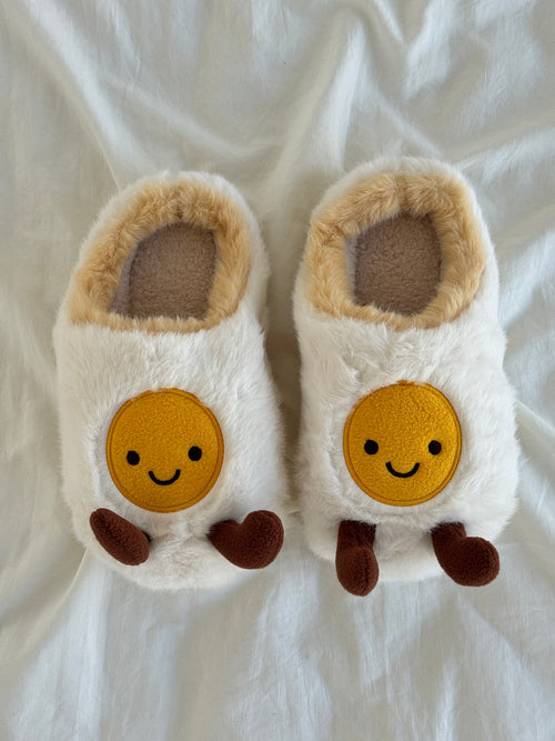 Fried Egg Fuzzy Scuff Slippers Soft Comfy Memory Foam Non-slip Slippers
