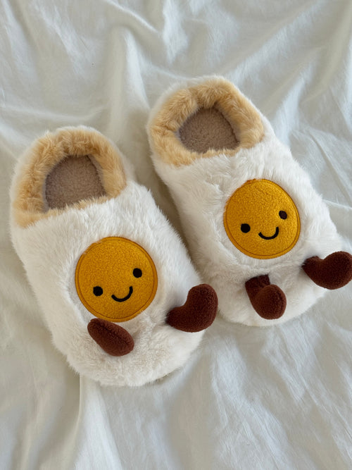 Fried Egg Fuzzy Scuff Slippers Soft Comfy Memory Foam Non-slip Slippers
