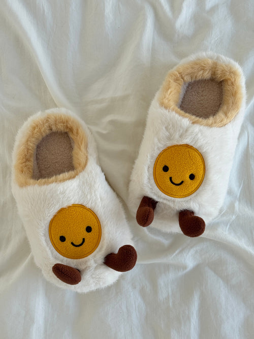 Fried Egg Fuzzy Scuff Slippers Soft Comfy Memory Foam Non-slip Slippers