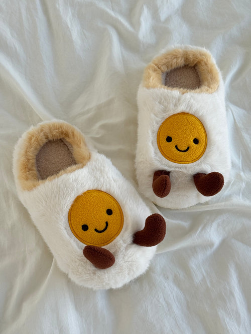 Fried Egg Fuzzy Scuff Slippers Soft Comfy Memory Foam Non-slip Slippers
